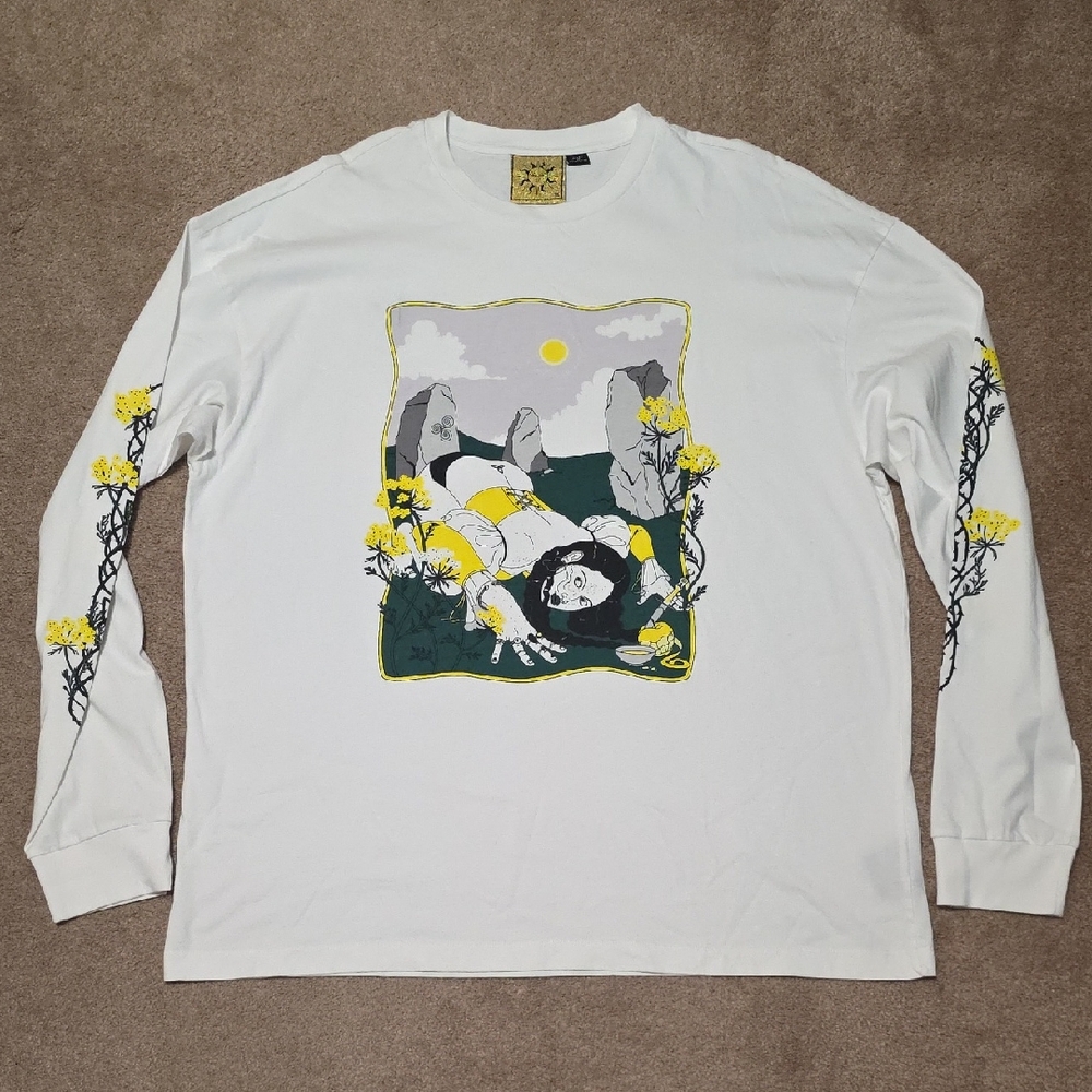 Lazy Oaf White Long Sleeve with Yellow Floral Graphic